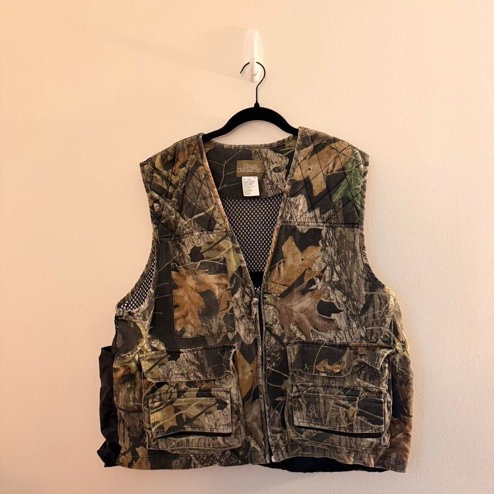 VINTAGE Quail Unlimited Mossy Oak Breakup Camo Hunting Vest Size L